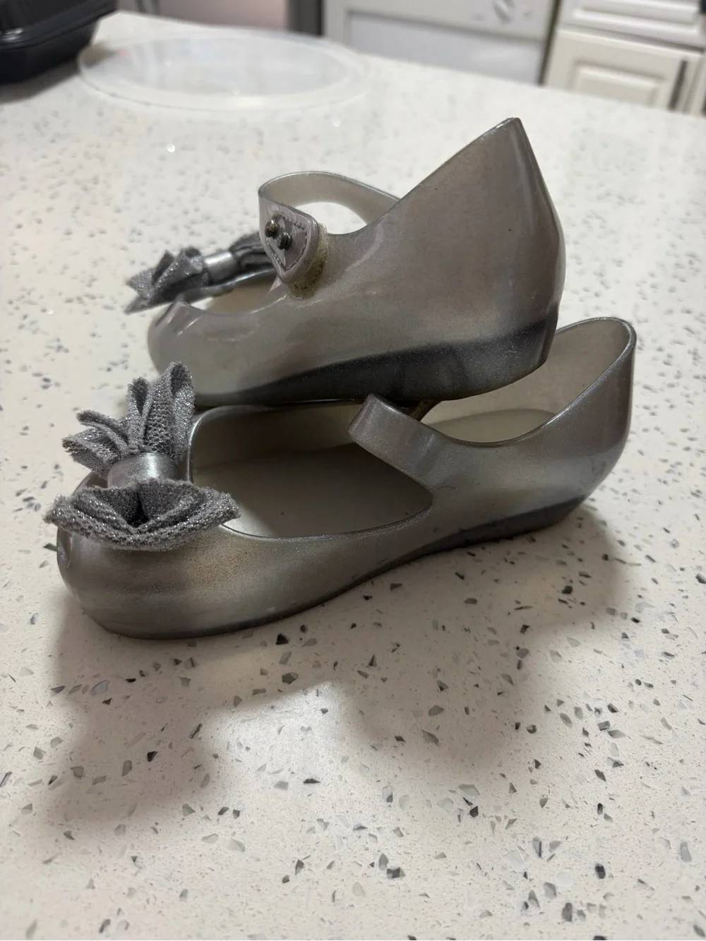 Mini Melissa Girls' Metallic Silver Mary Jane with Bow